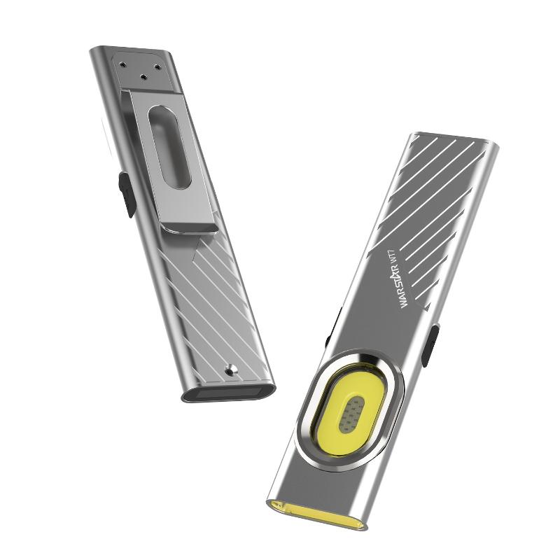Dual Light Source Magnetic W T7 Ultra-Thin Flashlight | 600 Lumens Strong Light Portable Work Light | Back Clip with Magnetic Bottom