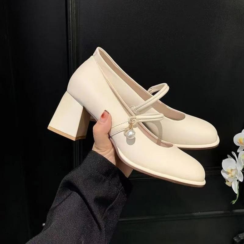 Cheongsam shoes Mary Jane single shoes women 2025 new fairy thick heel high heels soft leather evening gentle bridesmaid shoes