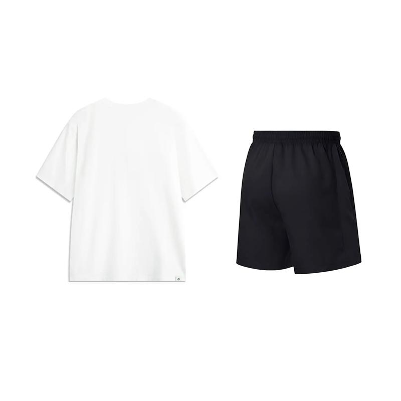Li Ning Logo Print Round Neck Pullover Short Sleeve T-Shirt Fashion Versatile Comfortable Shorts Casual Sports Set Unisex sets AHSVD61-1+AKSV843-1