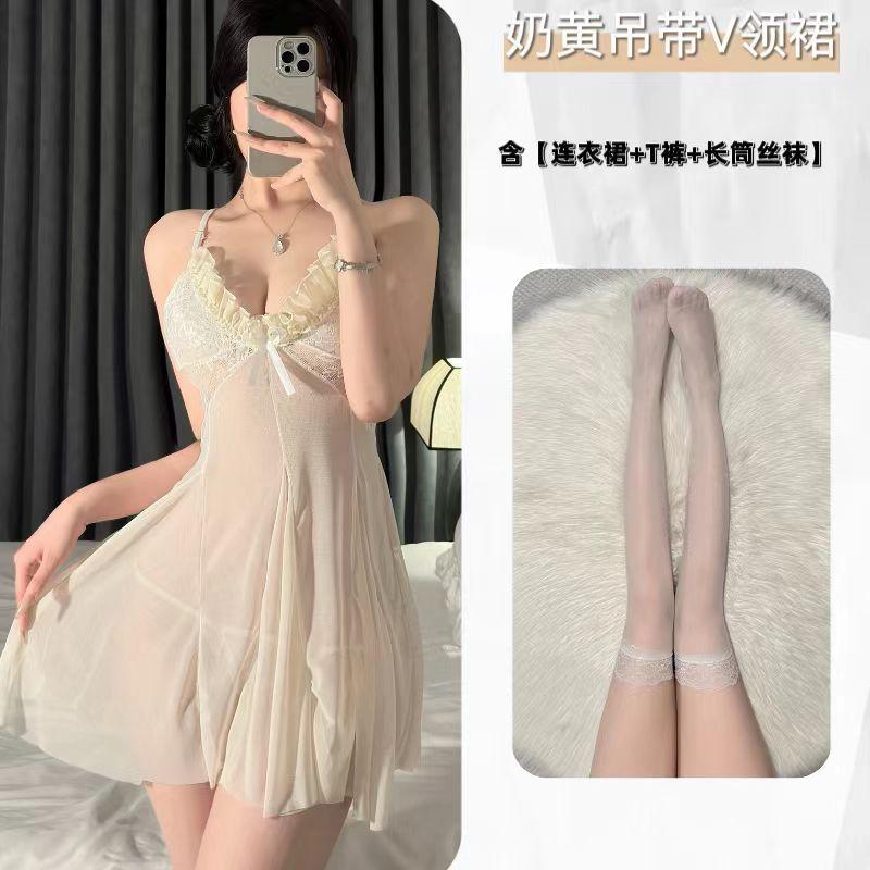 Sexy Suspender Dress Beautiful Back Homewear Pure Perspective Lace Sex Underwear Seduction Small Breast Uniform