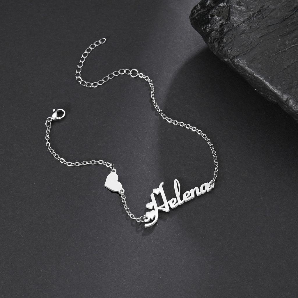 Atoztide Personalized Custom Name Crown Heart Bracelet Thick Chain for Women Stainless Steel Zircon Flower Bangle Jewelry Gift