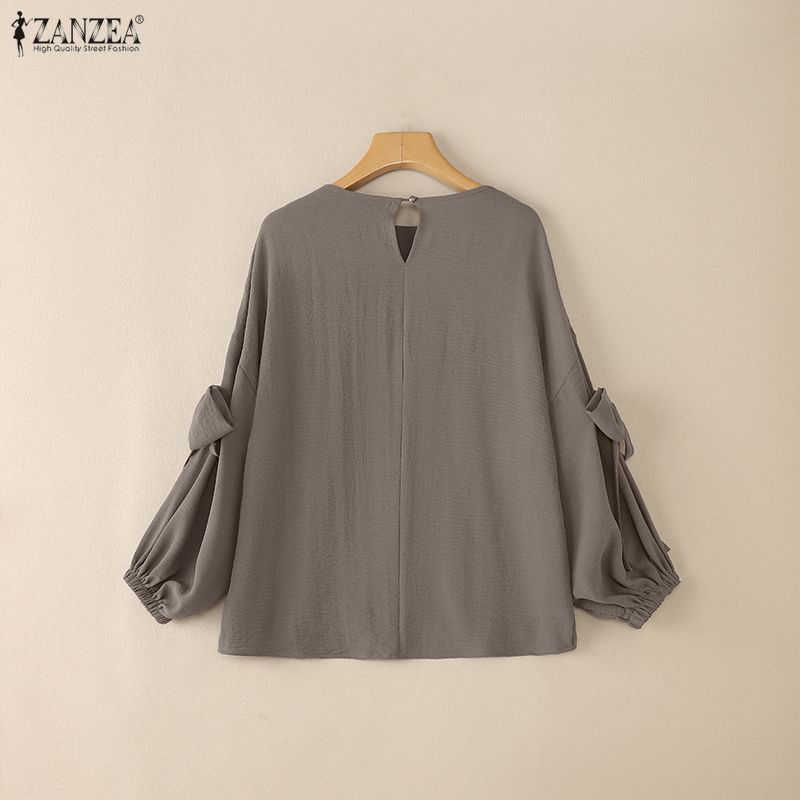 ZANZEA Women Round Neck Solid Color 3/4 Sleeve Casual Blouse