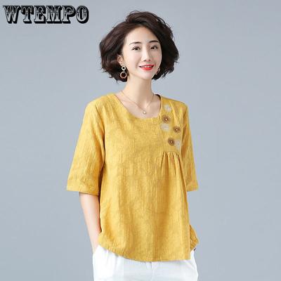 Plus Size M-3XL Women's Summer Loose T-shirt Cotton Linen Mid-sleeve Sleeves O-neck Fashion Vintage Print Chinese Style Embroidered Casual Tops