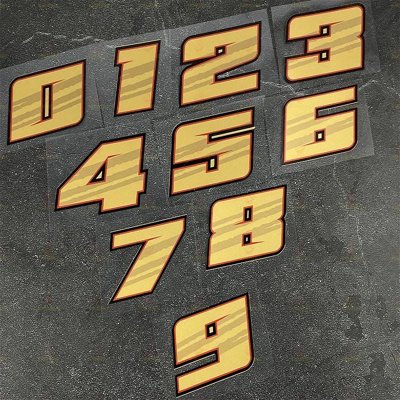 1pc Gold Nmnber 0-9 Motorcycle Stickers Waterproof for Motorcycle Fairing Helmet Car Window Scooters Universal Vinyl Decals