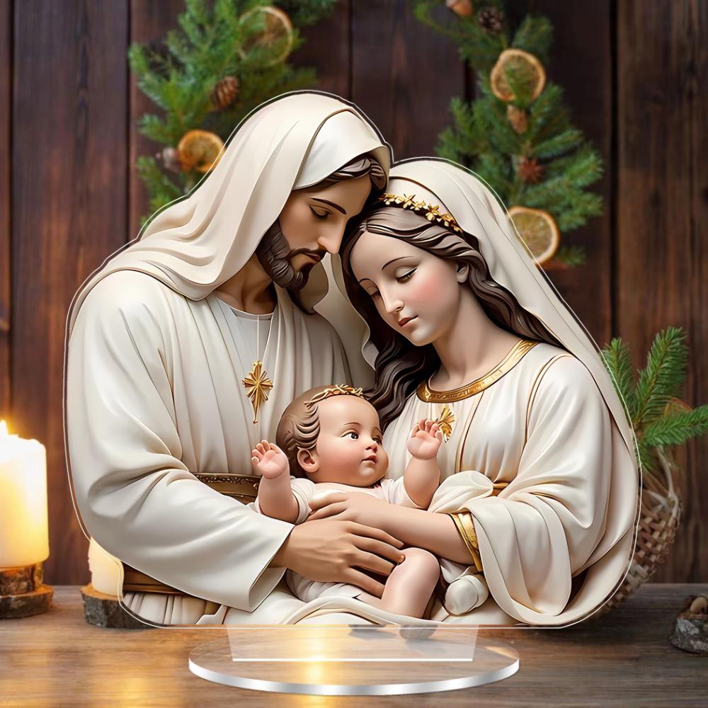 

2D плоская акриловая настольная декорация рождественского вертепа - Мария, Иосиф и Младенец Иисус - идеально подходит для семейного, праздничного или дня рождения украшения