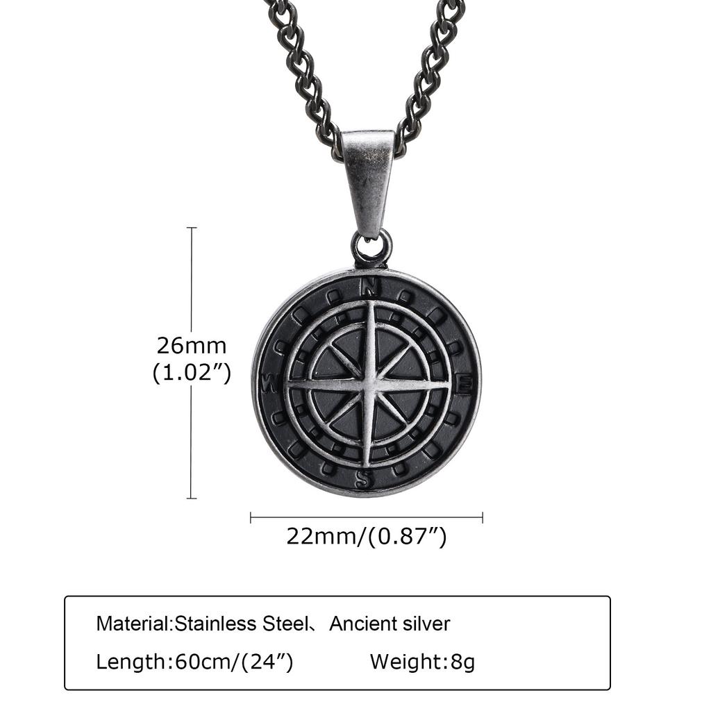 Fashion Jewelry, Stainless Steel Compass Pendant, Coin Compass Men'S Hip Hop Necklace Pn-1527