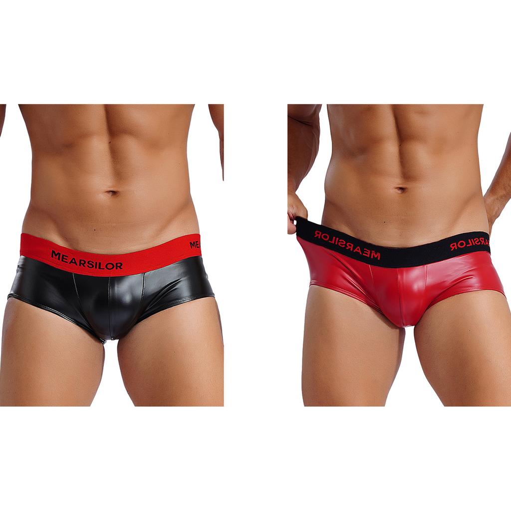 Mens Latex Boxer Briefs Low Rise Design Letter Print Waistband Convex Pouch Underwear Nightclub Loungewear