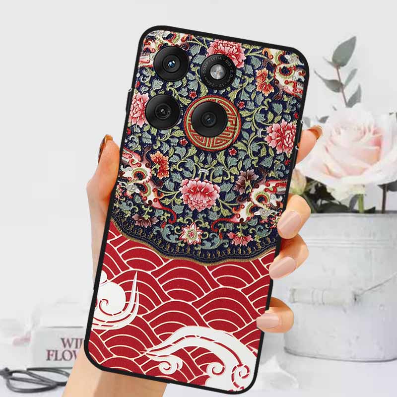 3D Emboss Cases For Edge 60 Fusion / Edge 60 Pro Relief Embossed Retro Silicone Back Cover For Edge 60 Stylus Black Funda 60 Pro