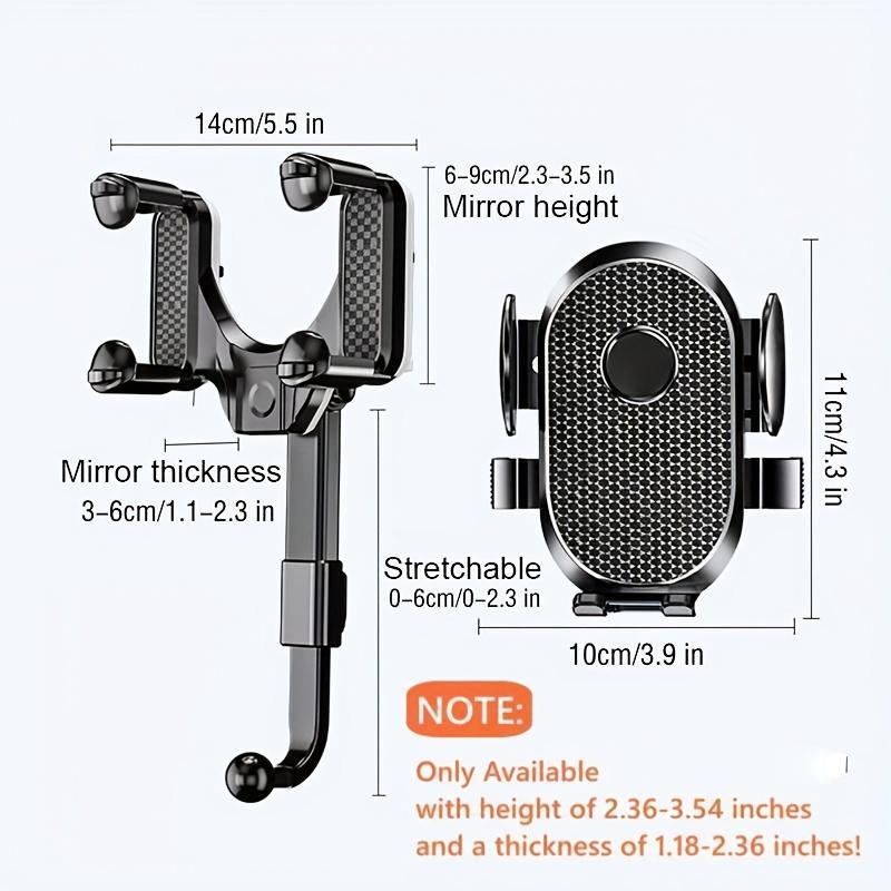 2027 Upgraded Rearview Mirror Car Phone Mount – 360° Rotatable & Telescopic Arm, Universal Clip-On Holder for All Smartphones
