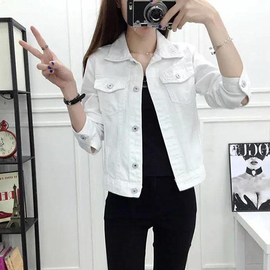 Dámské jarní a podzimní klopa jednobarevné ležérní denim knoflíčky sako velká velikost ležérní streetwear krátká bunda cardigan