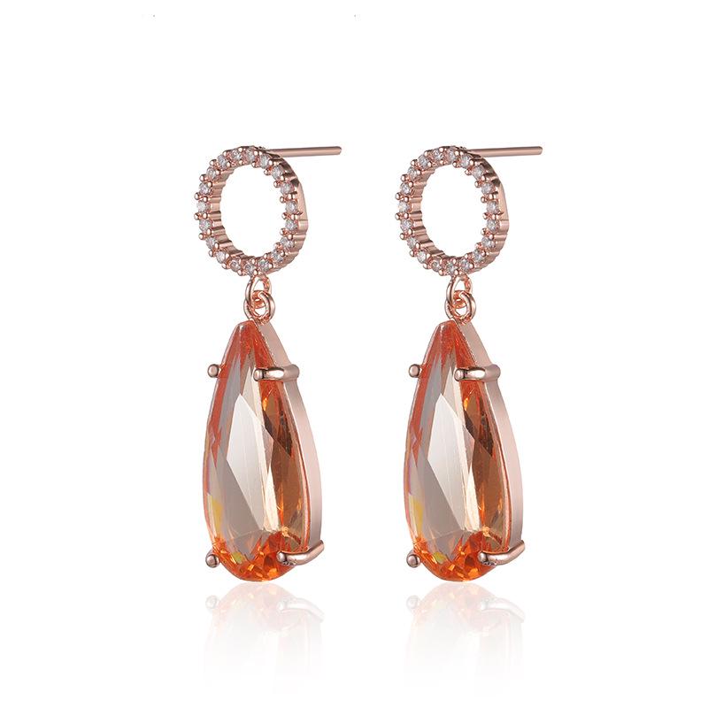 

Богемные серьги-пусеты из цитрина и кристаллов циркония цвета розового золота