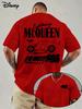 T-shirt Beige Oversize a Maniche Corte con Disegno dell'Auto da Corsa 95 Saetta McQueen di Disney Pixar Cars, Slogan "Think Fast" e Numero 95 Saetta