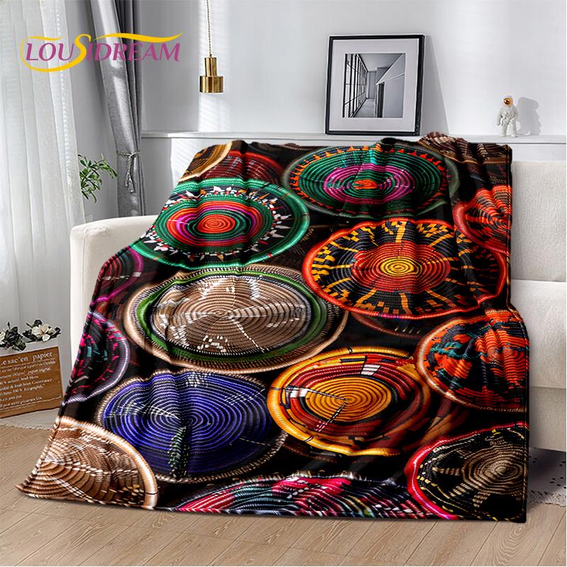 Cestas de Arte Tejido de Flores Coloridas 3D Etiopía, Manta Suave de Felpa Mandala, Manta de Franela para Sala de Estar, Dormitorio, Cama, Sofá