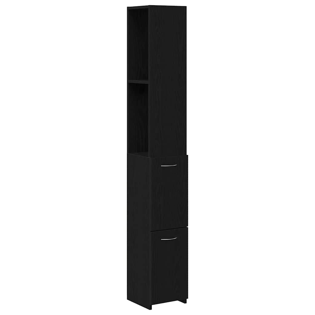 Bathroom Cabinet with Door Black Oak Effect 25 x 25 x 170 cm