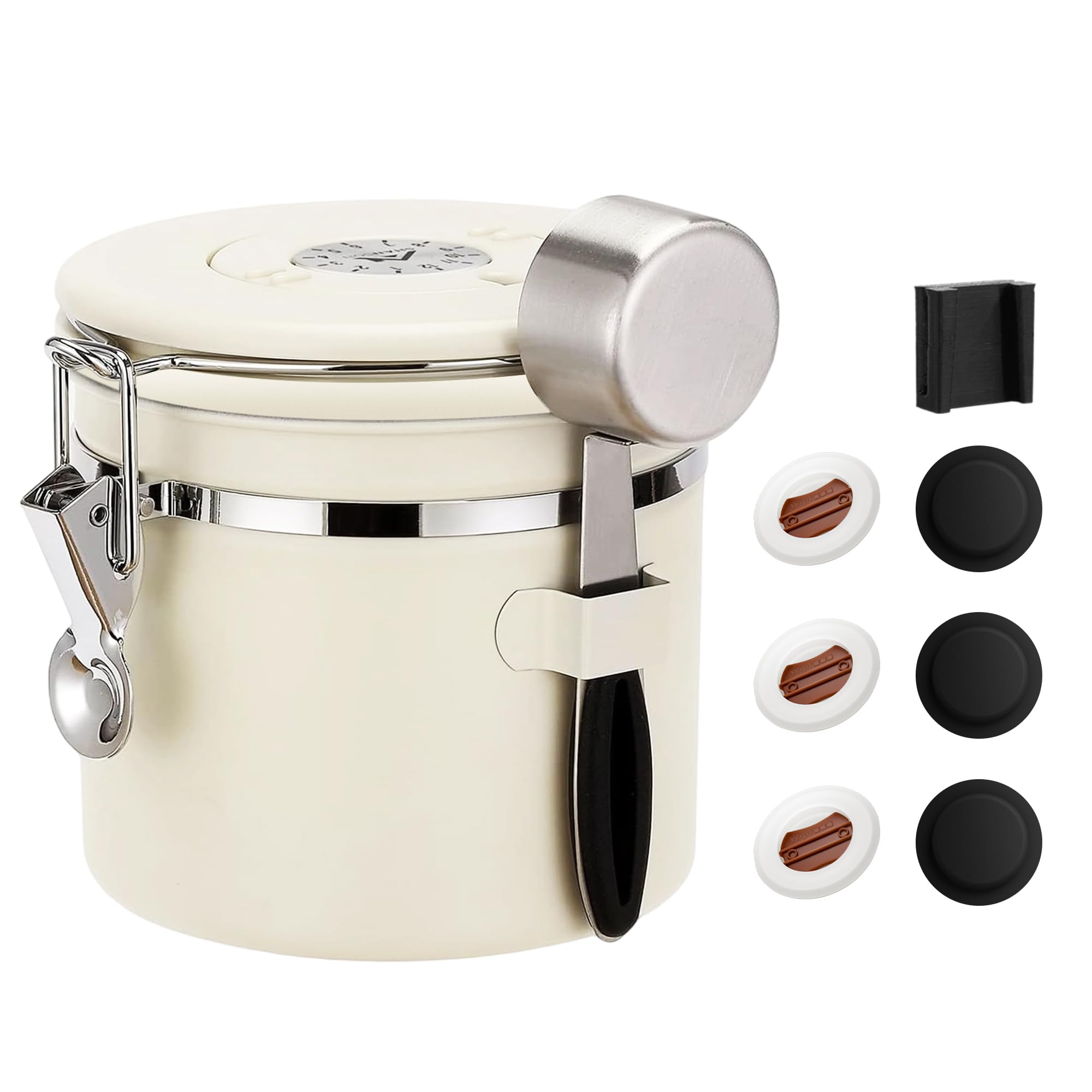ShanSon Coffee Stainless Airtight Prevents Coffee Bean Date Exhaust Food Storage Can for and Beige Canister Steel Container Oxidation Light-Proof 5380₽