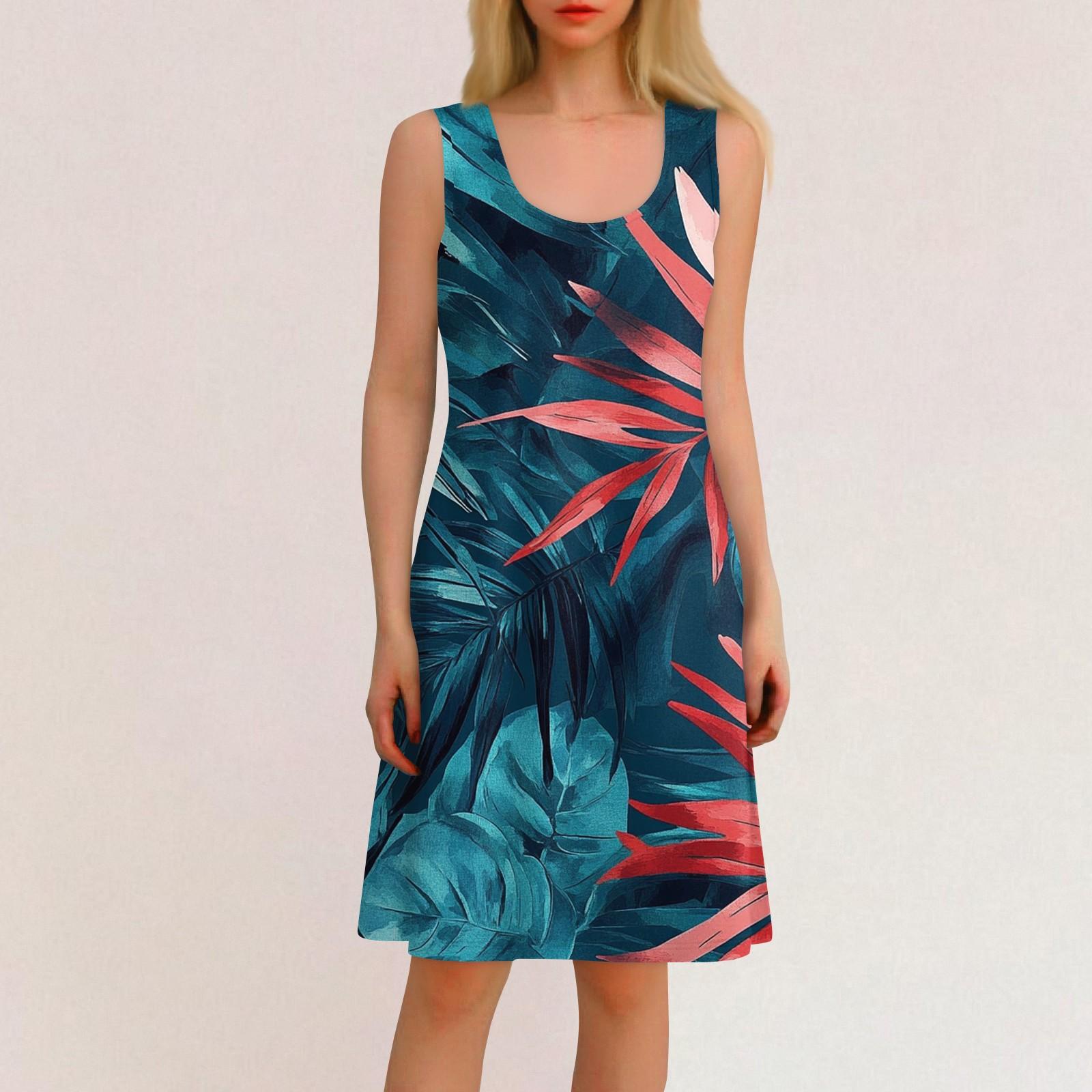 

Женское повседневное гавайское праздничное платье с принтом и U-образным вырезом без рукавов, пляжное платье XXXL