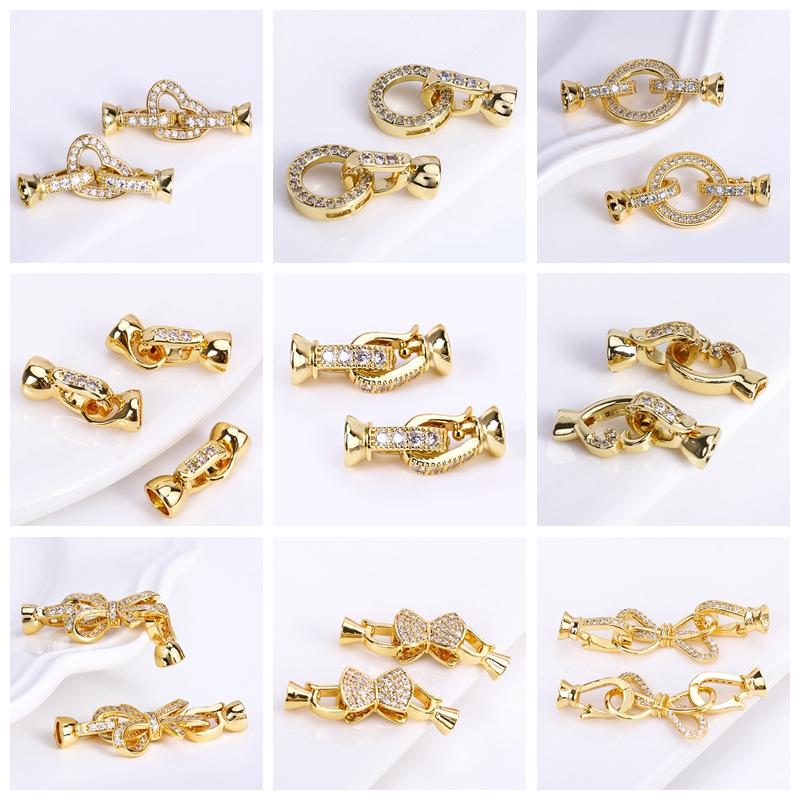 18K Gold Plated Brass Fastener Connectors,Clasp For Bracelet,Inlaid Zircon Pearl Clasp Fastener DIY Jewelry Making Accessories