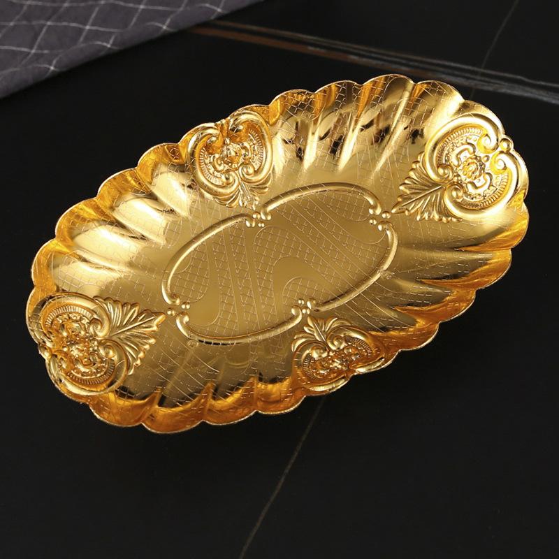 Metal Oval Egg Lace Fruit Plate Hotel Buffet Plate Food Display Plate Cold Meal Pastry Plate