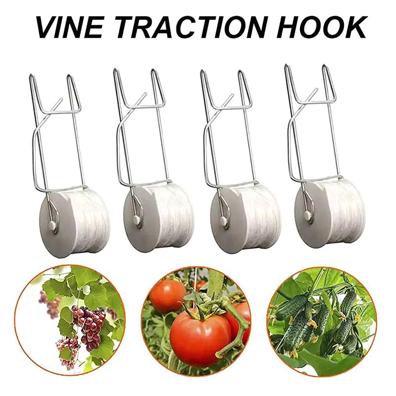 6 Stück/Set Garten Pflanzenroller Haken Tomatenstützhaken Kits Stützschnur Seil für Tomaten Auberginen Wassermelonen Paprika