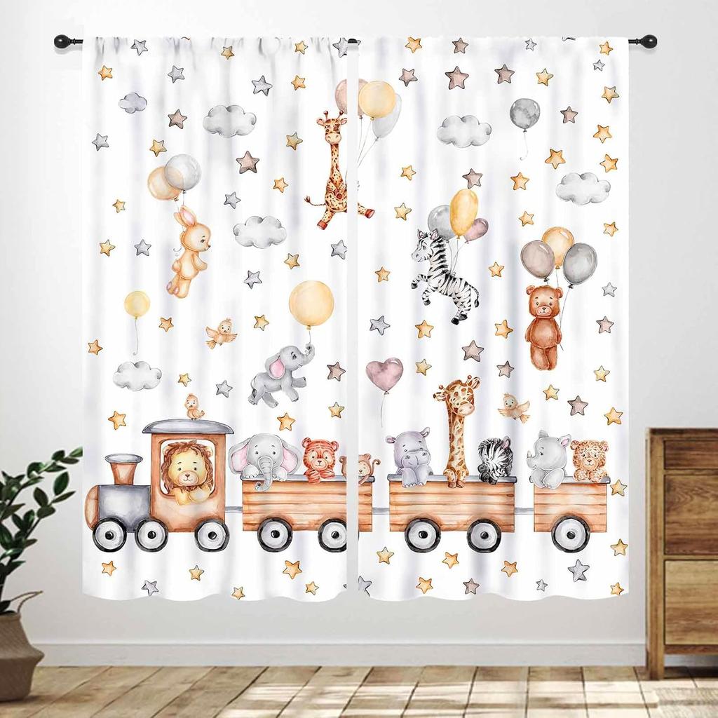 Blue Curtains Kids Room Cartoon Underwater Animals Sharks Turtles Nature Marine Plants Window Drapery Treatments Curtain Polyester Washable Children's
