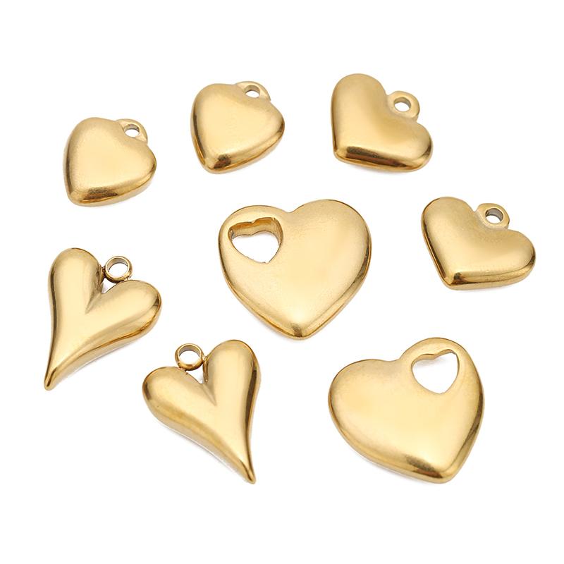 5pcs Stainless Steel Gold Color Classical Heart Charms Pendants DIY Jewelry Making Findings Women Necklace Bracelets Supplies