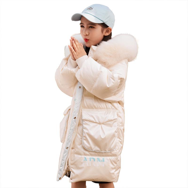 Children's Down Jacket Mid-length Girls New Winter Thickened Large Fur Collar Medium and Large Children's Cotton Jacket
