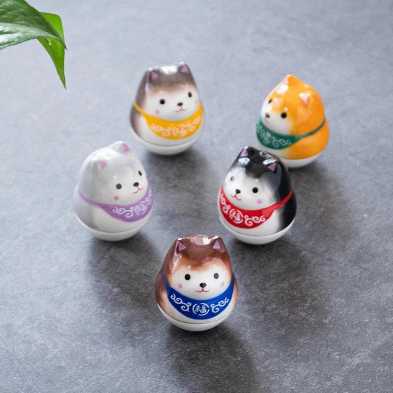 Japanese Creative Gift Ceramic Dog Car Ornament Fortune Flower Pet Doll Home Accessories Office Decoration
