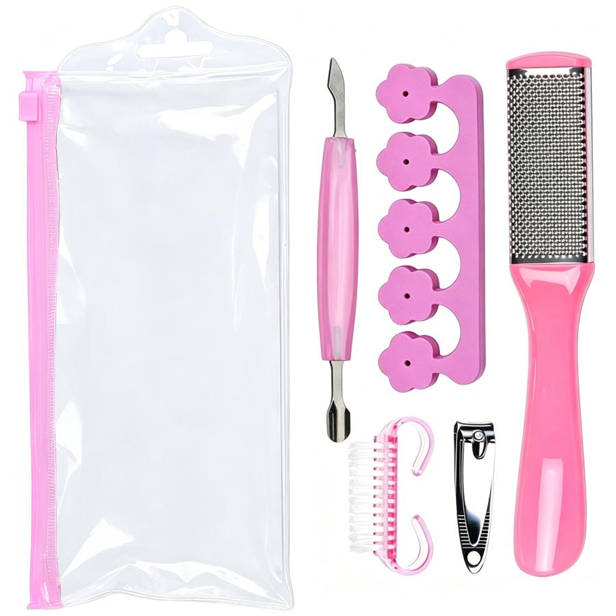 Portable Manicure Pedicure Nail Care Kit, 5Pcs Nail Clipper Foot File Cuticle Pusher Toe Separators with Bag