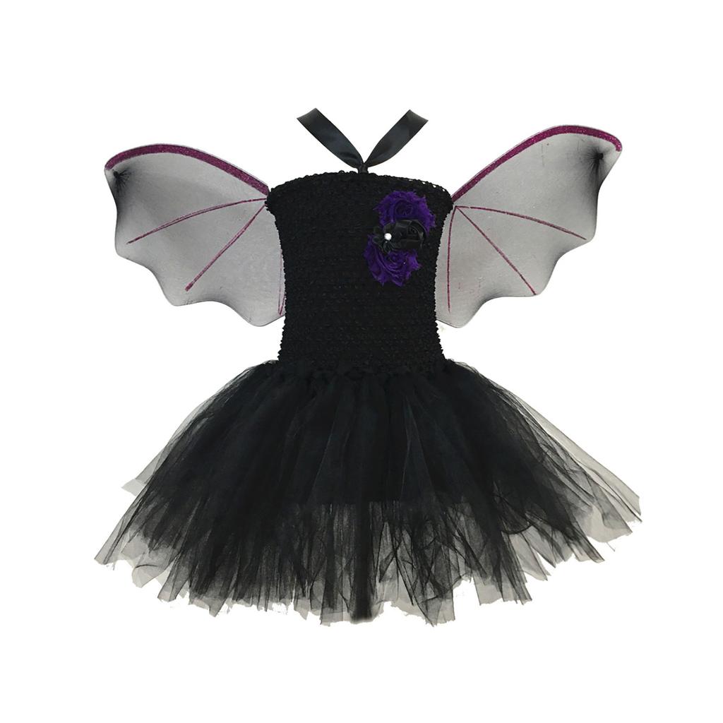 Dziewczęcy kostium wampira nietoperza przebranie dla dzieci Halloween cosplay impreza magiczna sukienka ze skrzydłami opaska na głowę