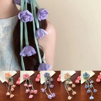 Beautiful Tulips Floral Floral Scrunchie Le Muguet Ethereal Design Hair Tie With Dangling Ribbon Hair Accessory Hair Styling