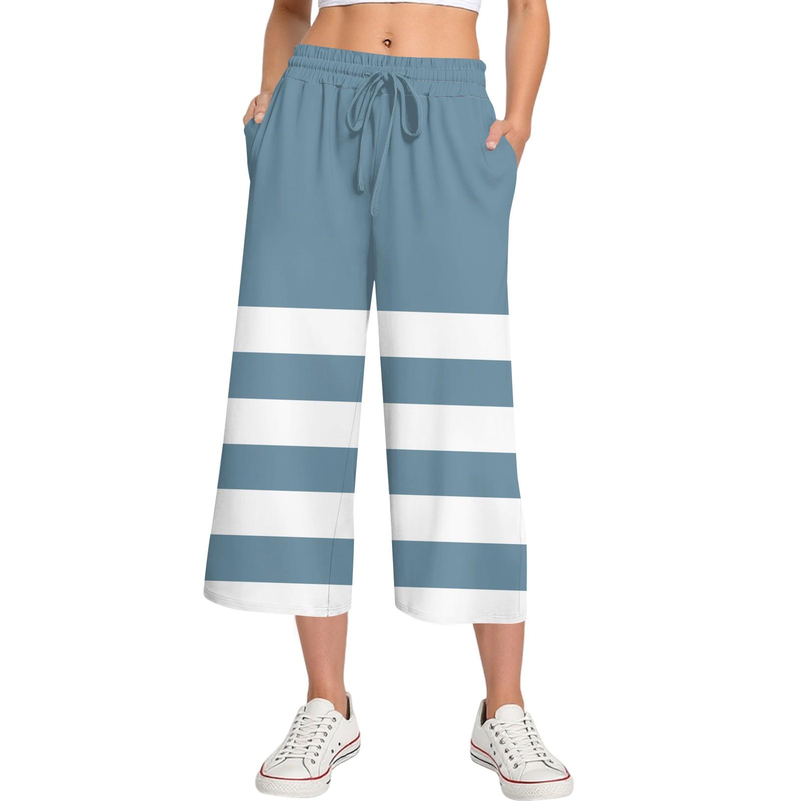 

Женские летние повседневные спортивные брюки с высокой талией и принтом, укороченные брюки свободного покроя XXL