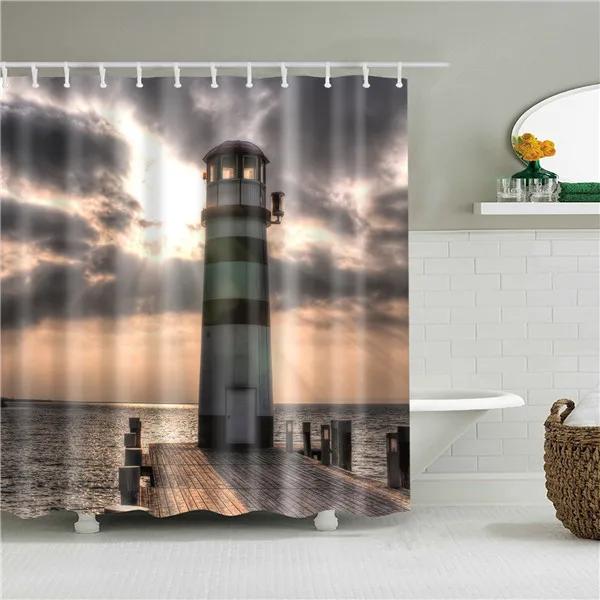Christmas Shower Curtain Shell Snowman Flower Lighthouse Shower Curtains Bathroom Curtain Frabic Waterproof Polyester with Hooks