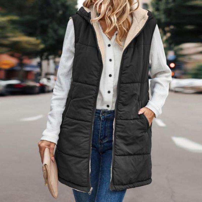 Solid Color Hooded Double-sided Wear Slim Temperament Cardigan Cotton Vest