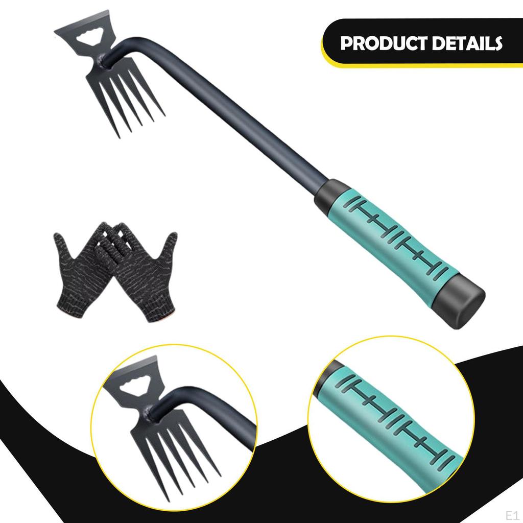 Hoe and Cultivator Manual Sturdy 2 In 1 Hand Tiller for Weeding Lawn Tilling 5 Tines