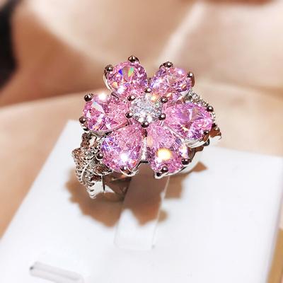 2025Exquisiter rosa Zirkon Blumenring Mode Damen Sterlingsilber Verlobungsring Partyschmuck Pfirsichblüte 925 Silberring