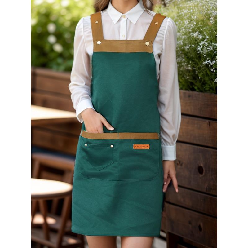 1pc Unisex Adjustable Apron with Pockets,Polyester 100% Non-Stretch, Regular Fit, Sleeveless, H-Shaped Hem, Woven for Cooking, Baking,Restaurant Staff