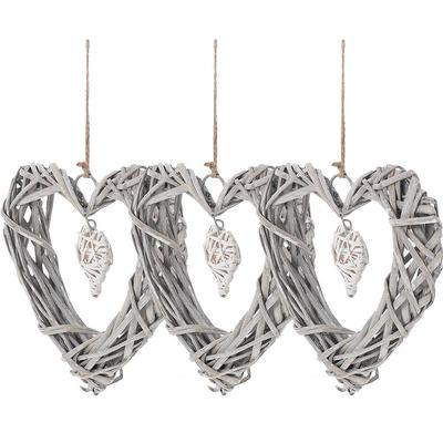 3 Pcs Heart Shaped Pendant Woven Wall Decor Rattan Heart Decorations Home Decor Door Wreath Bedroom Wall Hanging Decoration Wind