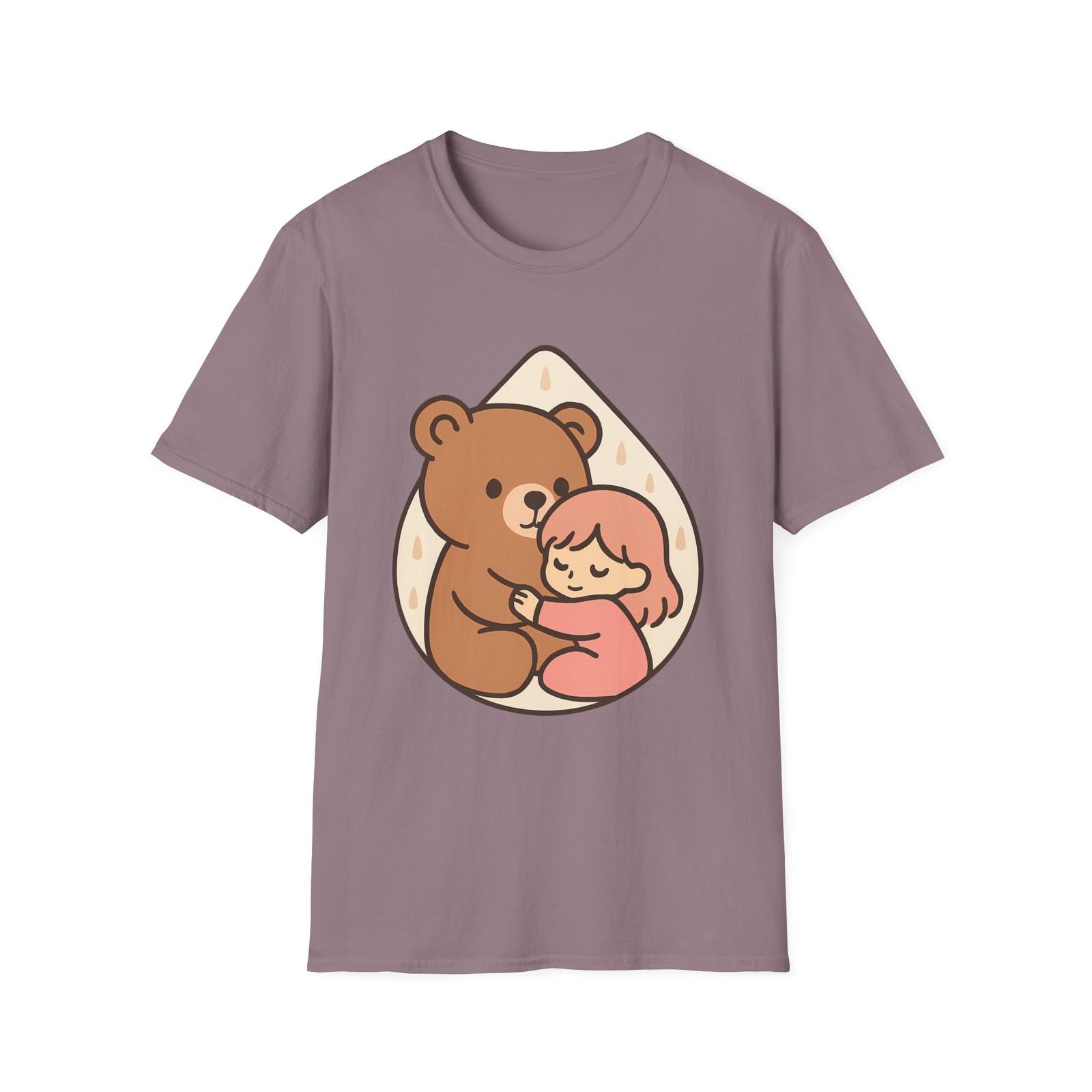 Unisex Softstyle Cute Bear Hug T-Shirt Mens Womens Tees Top | Wholesome, Whimsical, Rainy Day Mood S