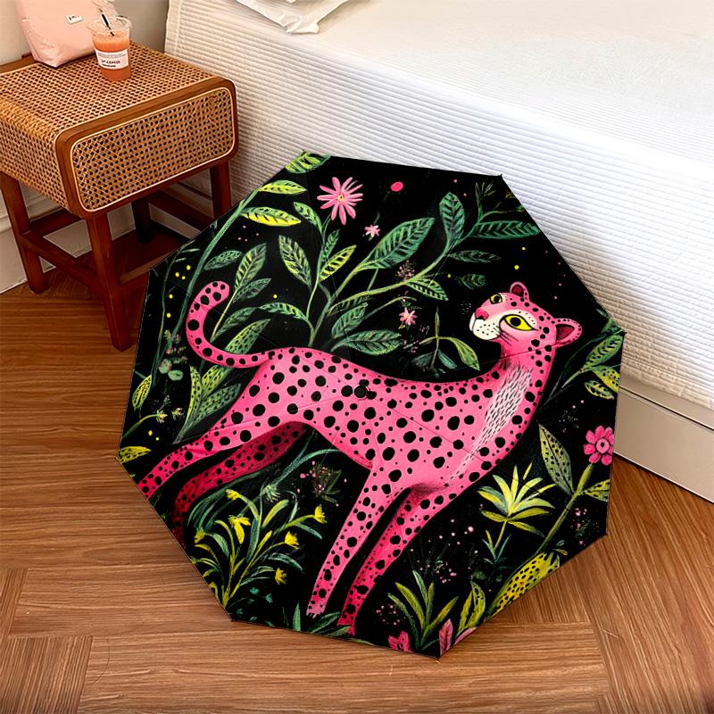 1 PC Automatic Folding Umbrella - Pink Leopard Pattern, Portable & Foldable Design with 8 Ribs, Christmas Birthday Gifts
