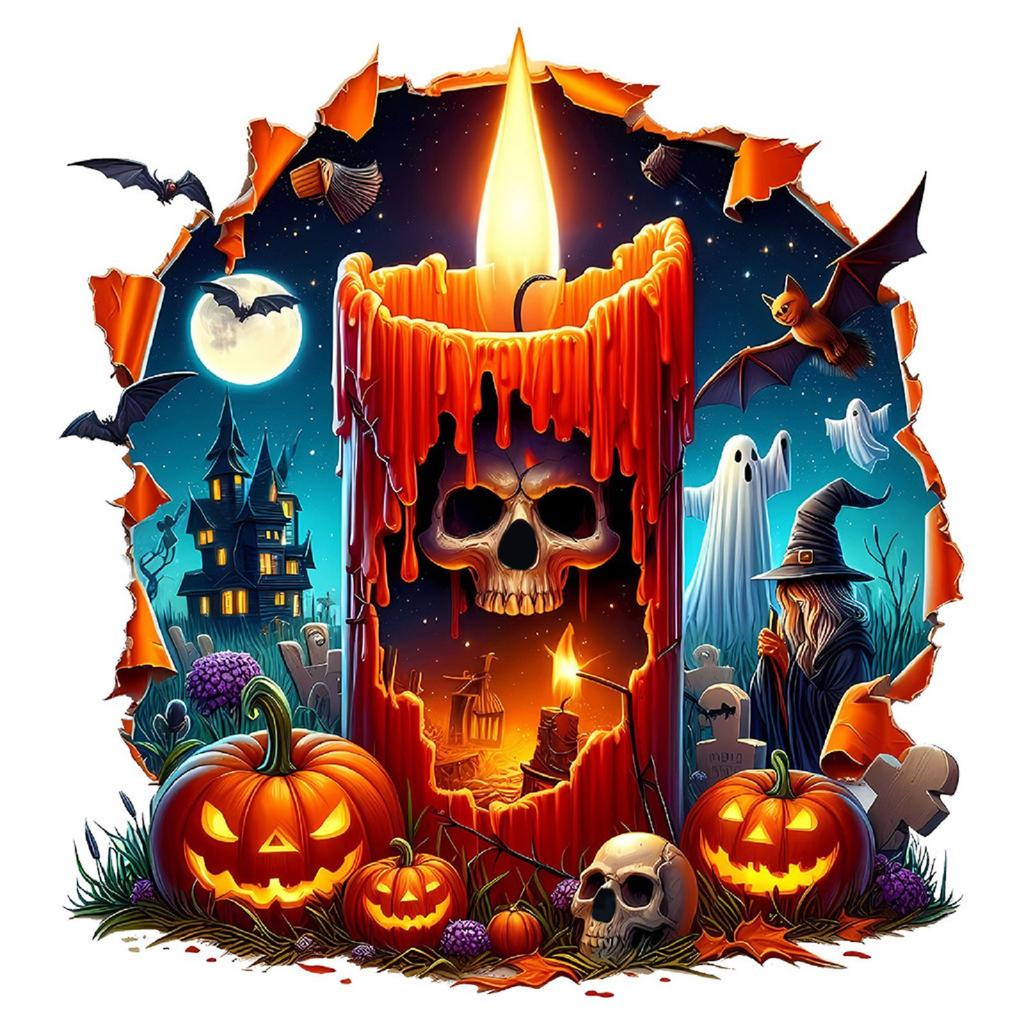 Broken Wall Halloween Horror Candle Decoration Stickers