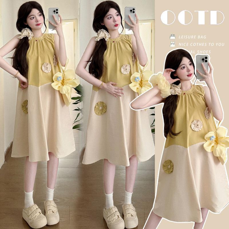 2026 Sleeveless Summer Maternity Dress: Real Shot, Cute, Loose Fit Medium