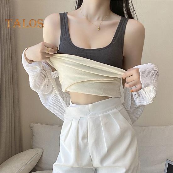 Winter Women Thermal Vest with Chest Pads Seamless Velvet-lined Fast Temperature Lock Heating Slim Fit Elastic Sleeveless Inner Wear Bottoming Tank