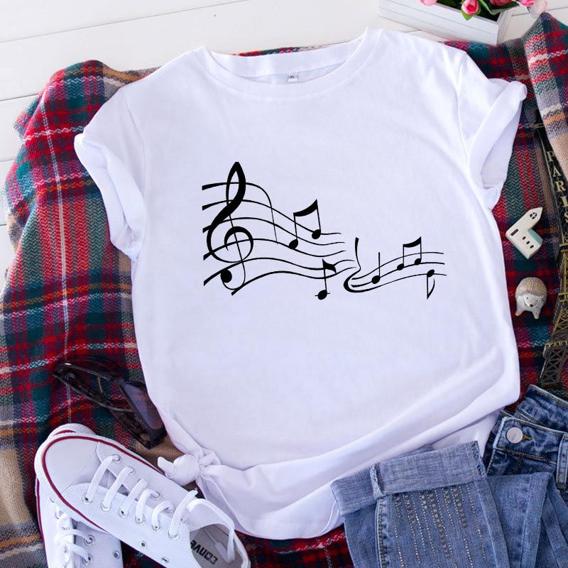 Women T Shirt 2025 Graphic Musical Note Print Cute 90S Summer Lady Clothes Tops Tees Harajuku Short Sleeve Female T-Shirt 2025
