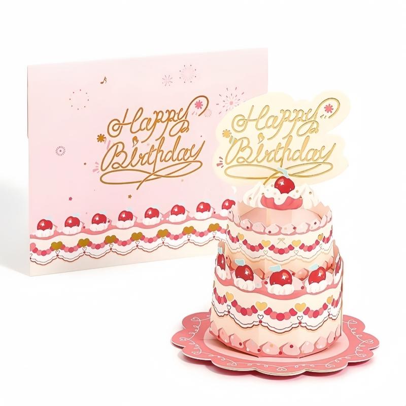 1PC 3D Pop up Happy Birthday Card with Cake Occasion Birthday Decoration Foldable Creative Blessings Cute Party Birthday Gifts