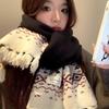 Red bow knitted fringed scarf women's winter atmosphere versatile Christmas warm student scarf