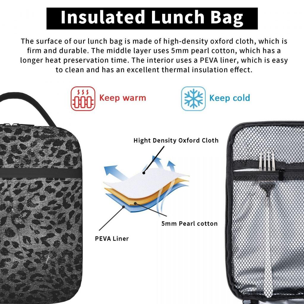 Schwarzer Leopard Tierhaut Isolierte Lunchtasche für Kinder Schul-Kühltasche Thermische Lebensmittelbox Tragetasche Auslaufsichere Lunchboxen Behälter