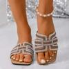 Fashion Rhinestone Slippers Women's Flat Bottom Square Head Summer New Foreign Trade Large Size Light Cool Slippers