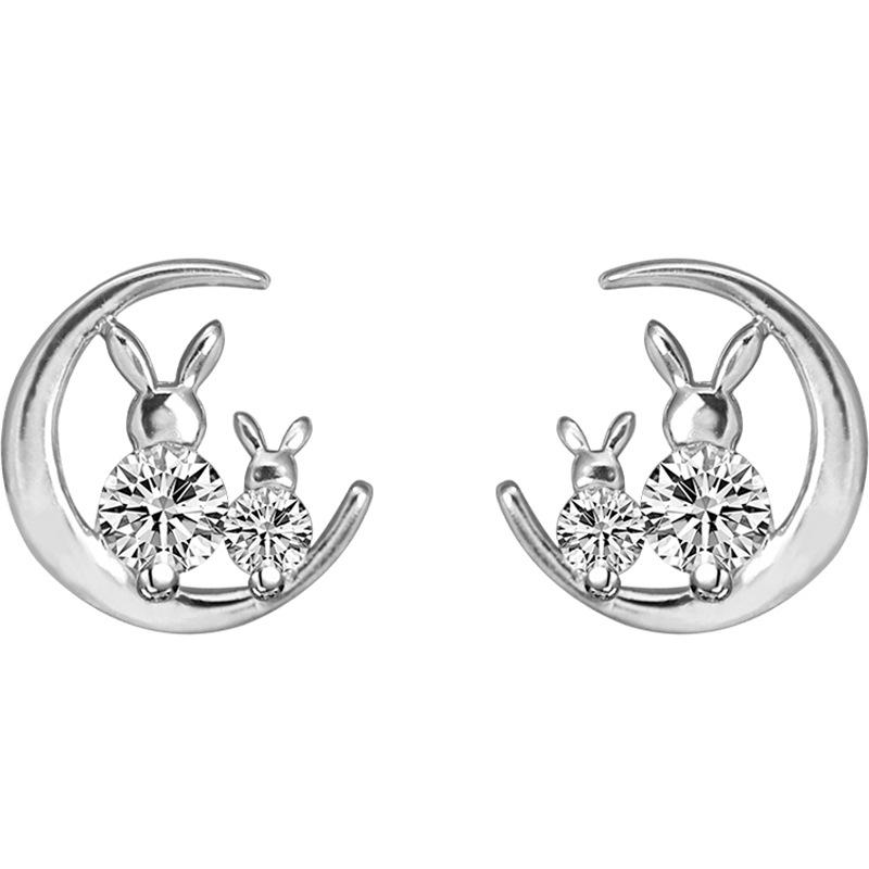 

Милые серьги-гвоздики с бриллиантами и нефритом в виде миниатюрного нефритового кролика, женские, милые, свежие, для студентов, серьги-кролики на Луне