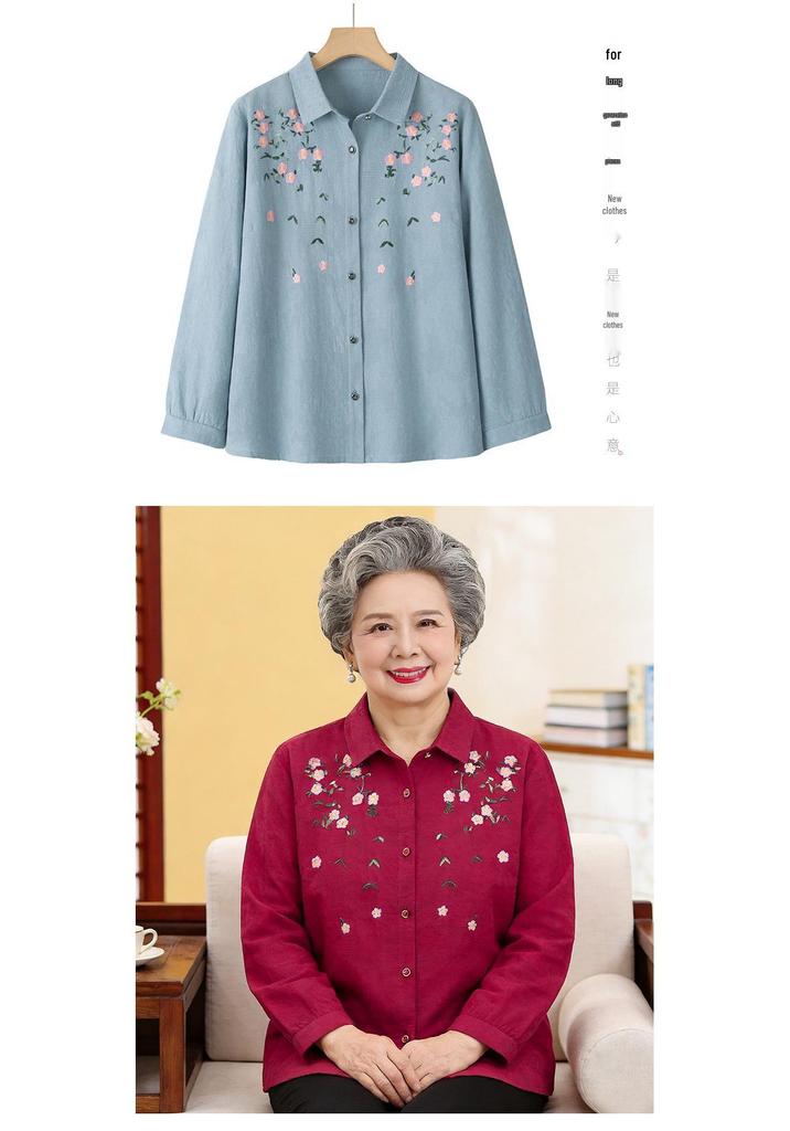2026 Stylish Autumn Lapel Shirt for Middle-aged & Elderly Women - Fashionable Printed Top