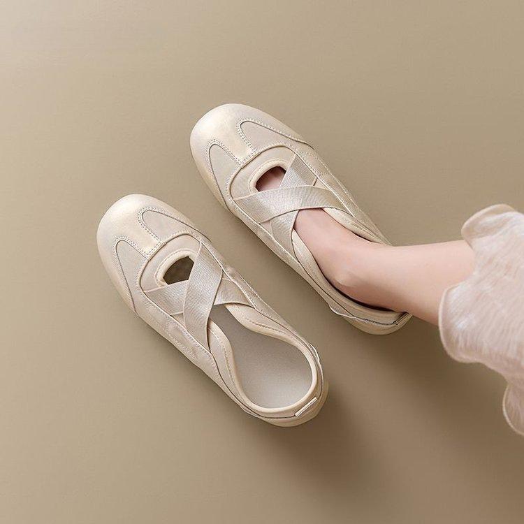 French spring new shallow single shoes flat bottom cross strap niche ballet shoes outer wear